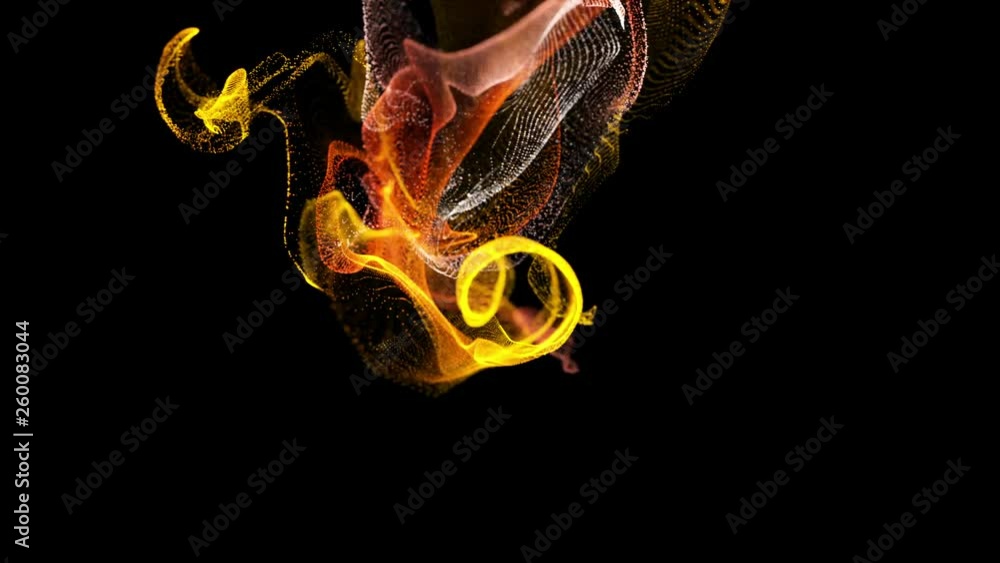 Poster 4k glow particles move in a stream of liquid in front of the camera in slow motion. 3d ink effect fo