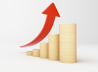 3d Gold coins and graph arrow.