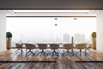 Contemporary wooden conference room interior