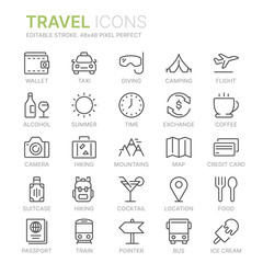 Collection of travel line icons. 48x48 Pixel Perfect. Editable stroke