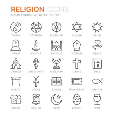 Collection of religion line icons. 48x48 Pixel Perfect. Editable stroke
