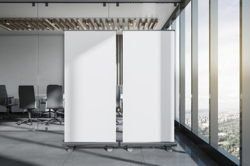 Modern meeting room with banner