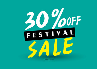 Sale banner template design, 30% festival sale special discount offer. end of season special offer banner. vector illustration