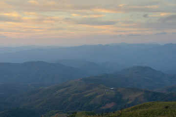 Landscape of overlook mountain field in sunset time on top of view point in thailand.