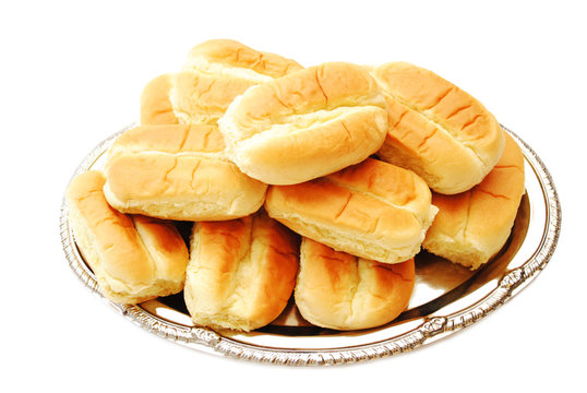 Fresh Baked Dinner Rolls On A Silver Platter