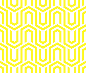 Abstract geometric pattern with stripes, lines. Seamless vector background. White and yellow ornament. Simple lattice graphic design