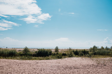 river on the beach. river among the sands. a small river on the beach