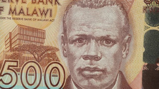 Malawi kwacha notes rotating. John Chilembwe. Malawian currency, money. 4K stock video footage