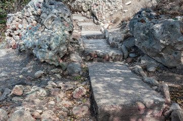 Stone staircase leading from the St. George Monastery on Cape Fiolent, Crimea Peninsula, to the...