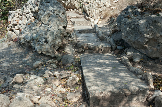 Stone staircase leading from the St. George Monastery on Cape Fiolent, Crimea Peninsula, to the Black Sea