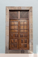 Orotava Spain. 03-06-2019.  Old door of   a colored  houses at La Orotava in Tenerife. Canary Islands. Spain.