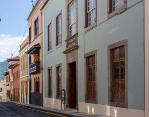 Fototapeta na wymiar Orotava Spain. 03-06-2019. Typical colored houses at La Orotava in Tenerife. Canary Islands. Spain.