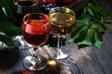 assortment different wine on wooden background