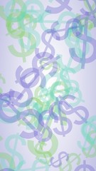 Multicolored translucent dollar signs on white background. 3D illustration