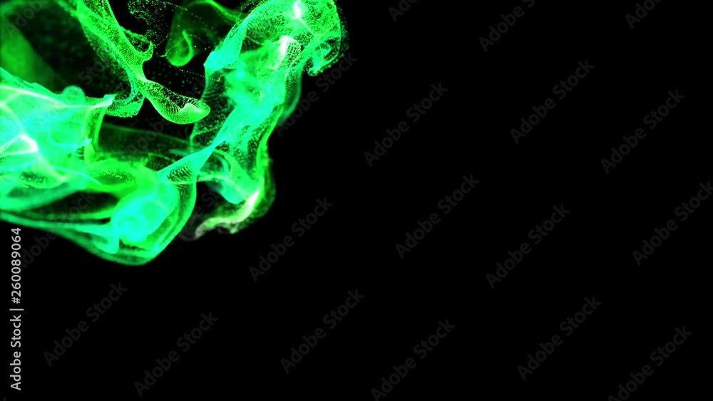 Poster 4k glow particles move in a stream of liquid in front of the camera in slow motion. 3d ink effect fo