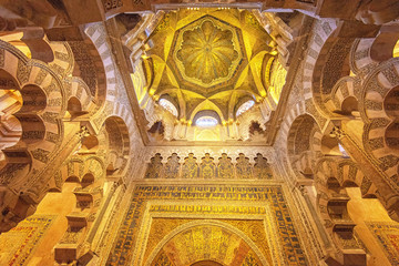 Fototapeta na wymiar Decorated interior of the Great Mosque, Mezquita in Andalusia