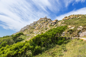 Archipelago Cies, Spain. Mountain road serpentine to the lighthouse