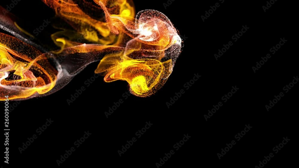 Poster 4k glow particles move in a stream of liquid in front of the camera in slow motion. 3d ink effect fo