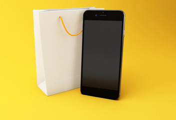 3d Shopping bag with smartphone