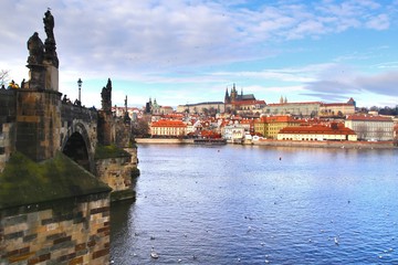 Fototapeta na wymiar The Prague Castle view from Charles Bridge in Prague, Czech Republic