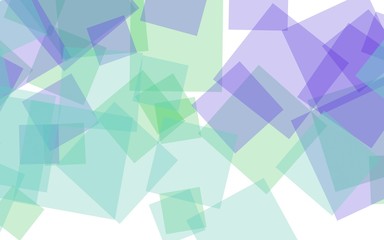 Multicolored translucent squares on white background. Green tones. 3D illustration