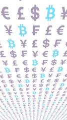Bitcoin and currency on a white background. Digital Cryptocurrency symbol. Business concept. Market Display. 3D illustration