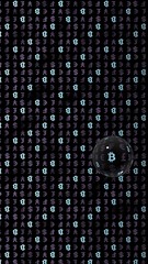 Bitcoin and currency on a dark background. Digital crypto symbol. Currency bubble, wave effect, market fluctuations. Business concept. 3D illustration