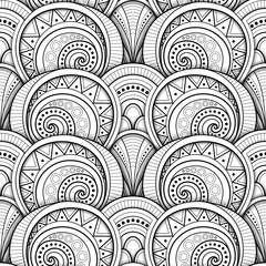 Monochrome Seamless Pattern with Ethnic Motifs