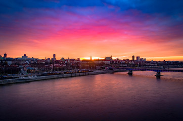 Zachód słońca nad Wisłą, Warszawa © Drone in Warsaw