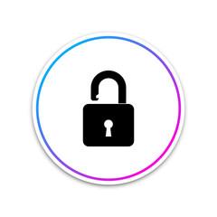 Open padlock icon isolated on white background. Lock symbol. Circle white button. Vector Illustration