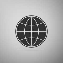 Earth globe icon isolated on grey background. World or Earth sign. Global internet symbol. Geometric shapes. Flat design. Vector Illustration