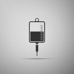 IV bag icon isolated on grey background. Blood bag icon. Donate blood concept. The concept of treatment and therapy, chemotherapy. Flat design. Vector Illustration