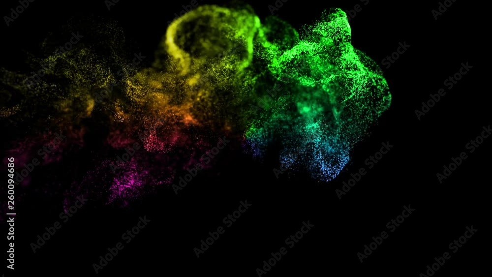 Poster 4k glow particles move in a stream of liquid in front of the camera in slow motion. 3d ink effect fo