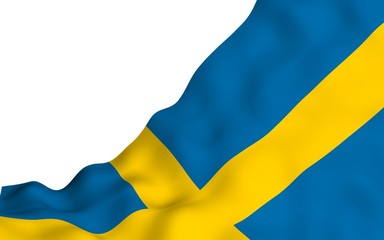 The flag of Sweden. Official state symbol of the Kingdom of Sweden. A blue field with a yellow Scandinavian cross that extends to the edges of the flag. 3d illustration