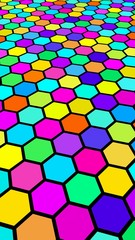 Honeycomb multi-colored. Perspective view on polygon look like honeycomb. Isometric geometry. 3D illustration
