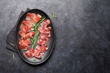 Spanish jamon, prosciutto crudo ham, italian salami