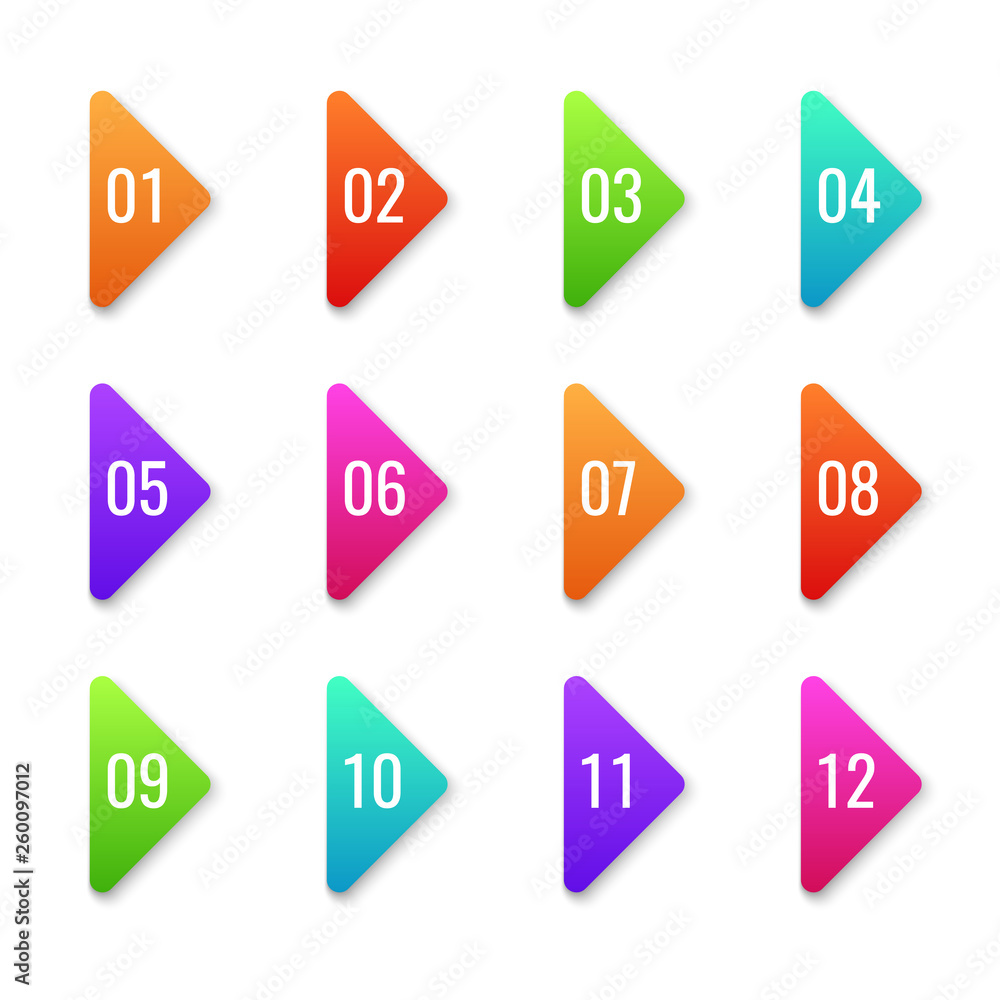 Poster arrow bullet point. colorful baler bullets template direction shape markers next number cursor butto