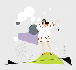 Young happy woman talking on the phone. Freedom, achievement, happiness concept. Control your life, flat design illustration 