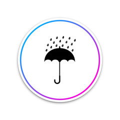 Umbrella and rain drops icon isolated on white background. Circle white button. Vector Illustration