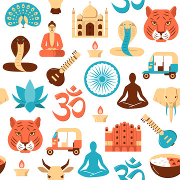 Colorful India seamless pattern in flat style