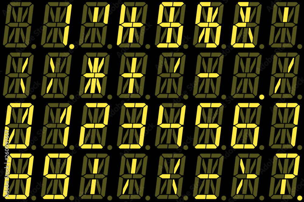 Poster digital numbers on yellow alphanumeric led display