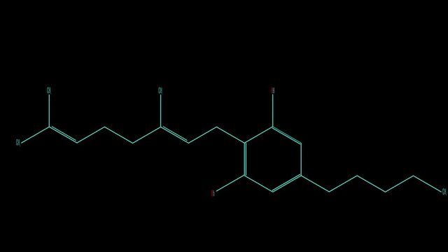 Animation light blue line draws the structural formula of the cannabigerol molecule. No background