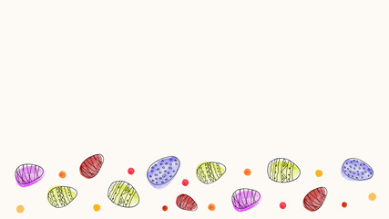 Easter frame with ornament eggs on a light background. Watercolor hand drawn style.