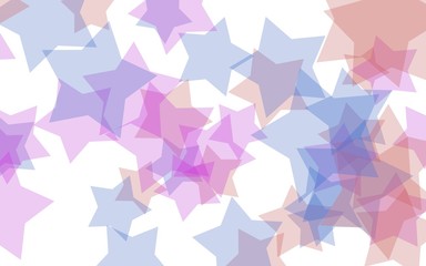 Multicolored translucent stars on a white background. Red tones. 3D illustration