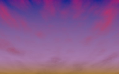 Cumulus pink clouds in the purple sky at sunset. Abstract group of clouds in the evening. 3D illustration