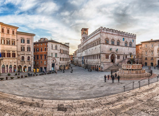 Panoramic view of Piazza IV Novembre, Perugia, Italy