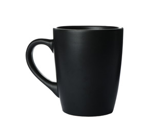 Empty black cup isolated on white background