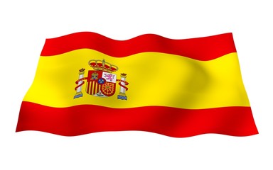 The flag of Spain. Official state symbol of the Kingdom of Spain. Concept: web, sports pages, language courses, travelling, design elements. 3d illustration