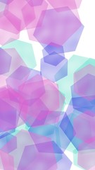 Multicolored translucent hexagons on white background. Vertical image orientation. 3D illustration