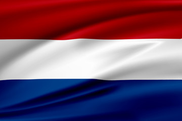 Flag Netherlands, Kingdom of the Netherlands.  Smooth illustration of  close-up.